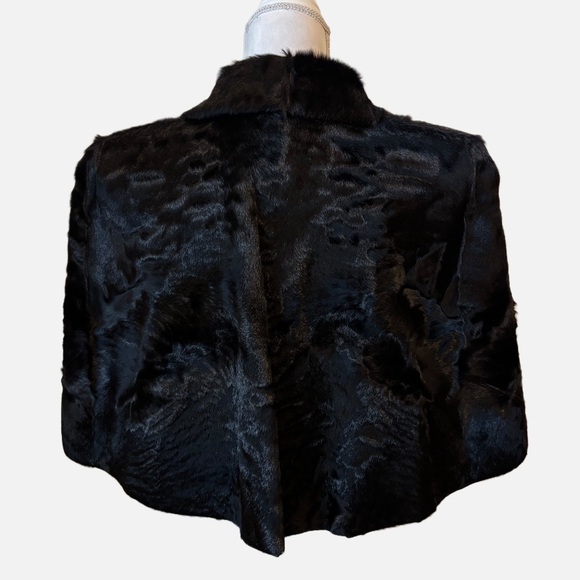 Vintage Karakul Lamb Fur Wrap Cape Jacket Shawl Black - Picture 3 of 10